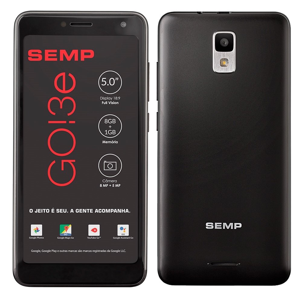 Smartphone Semp GO! 3e, Preto, Tela 5", 3G+Wi-Fi, Android, Câm Traseira 8MP e Frontal 5MP, 8GB