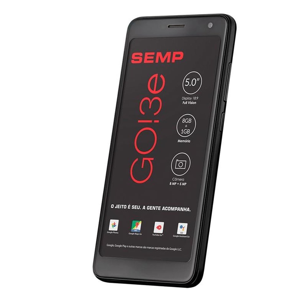 Smartphone Semp GO! 3e, Preto, Tela 5", 3G+Wi-Fi, Android, Câm Traseira 8MP e Frontal 5MP, 8GB
