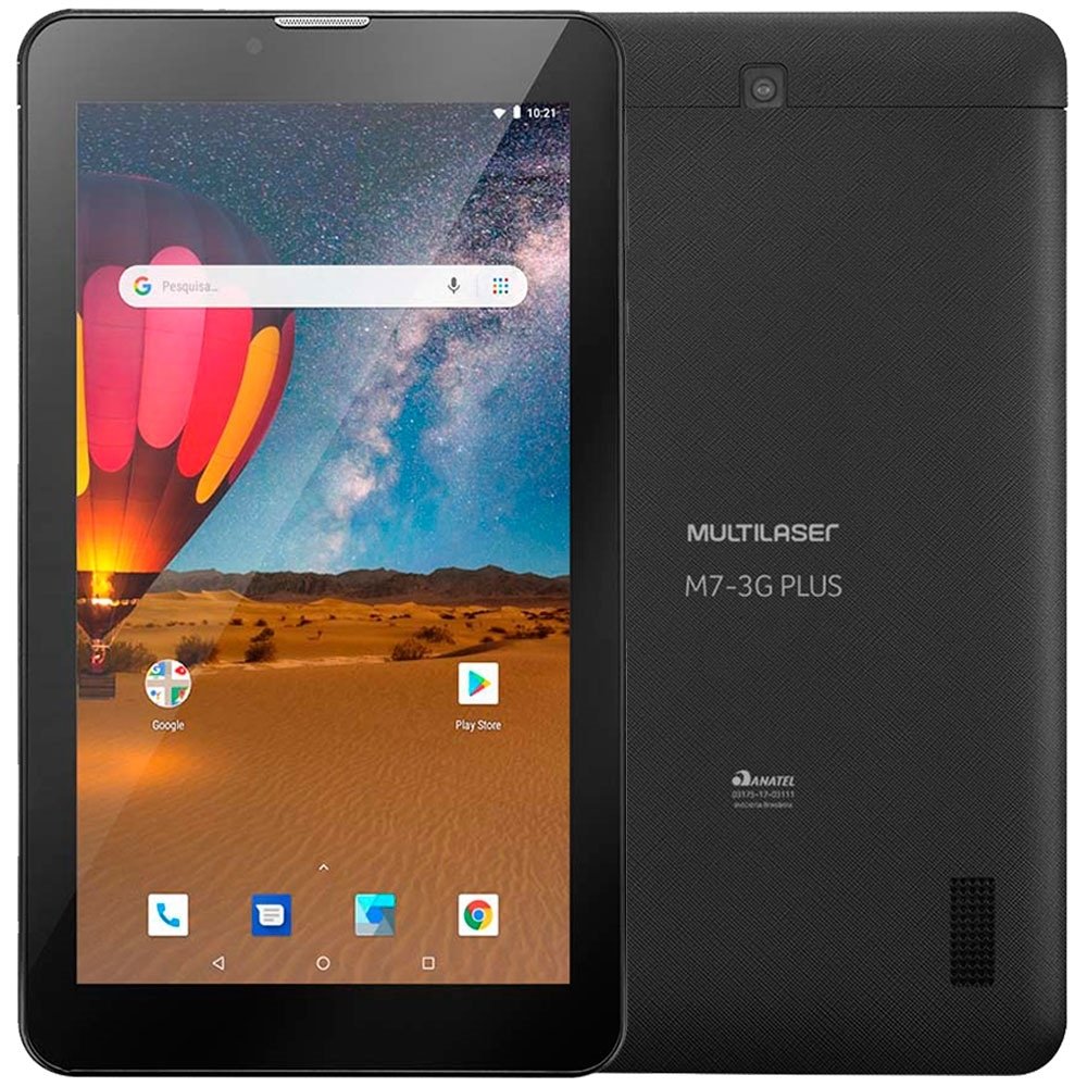 Tablet Multilaser M7 Plus, Preto, Tela 7", 3G+Wi-Fi, Bluetooth, Android 10, Câm traseira 2MP, 16GB