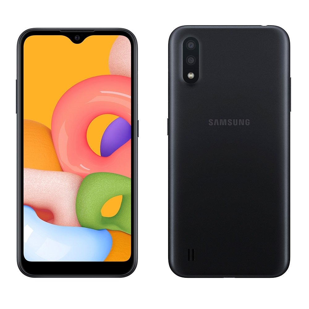Smartphone Samsung Galaxy A01, Preto, Tela 5.7", 4G+Wi-Fi, Android, Câm Traseira 13+2MP e Frontal 5MP, 32GB
