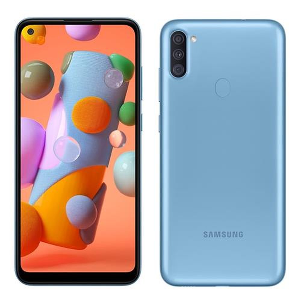 Smartphone Samsung Galaxy A11, Azul, Tela 6.4", 4G+WI-Fi, Android 10, Câm Traseira 13+5+2MP e Frontal 8MP, 64GB