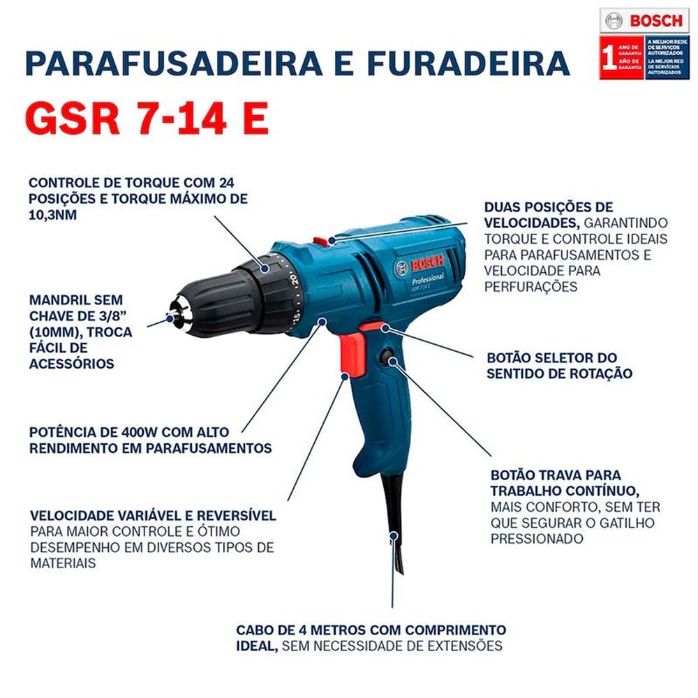 Furadeira/Parafusadeira Bosch GSR 714E 400W 220V