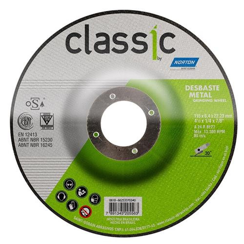 Disco de Desbaste Norton 4.1/2P Classic BDA600 115X6,4X22,23mm Embalagem com 10 Unidades