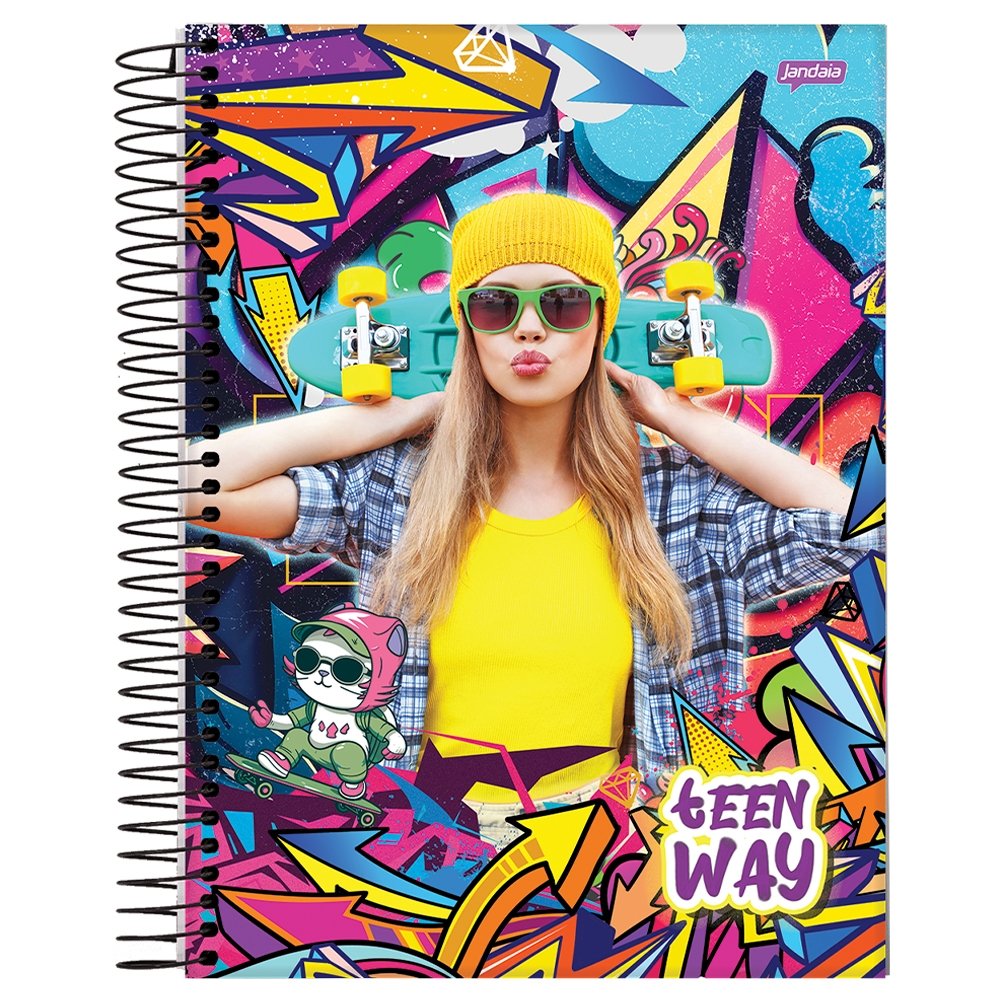 Caderno Espiral Universitário Jandaia Capa Dura Teen Way 1 Matéria 96 Folhas - Embalagem com 4 Unidades (Sortidos)