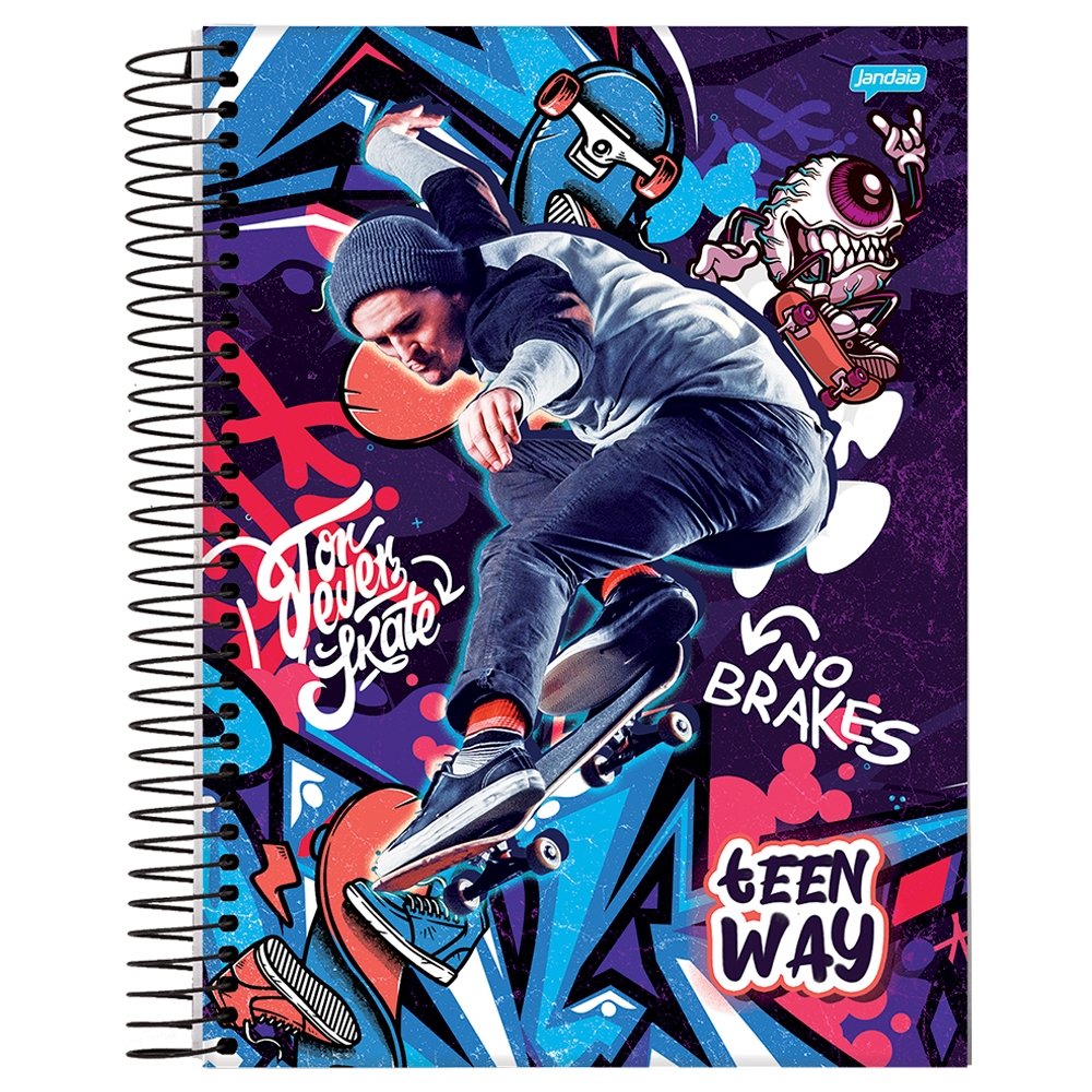 Caderno Espiral Universitário Jandaia Capa Dura Teen Way 1 Matéria 96 Folhas - Embalagem com 4 Unidades (Sortidos)