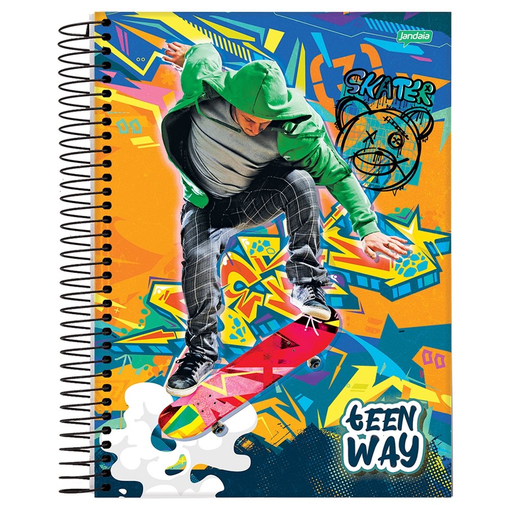 Caderno Espiral Universitário Jandaia Capa Dura Teen Way 1 Matéria 96 Folhas - Embalagem com 4 Unidades (Sortidos)