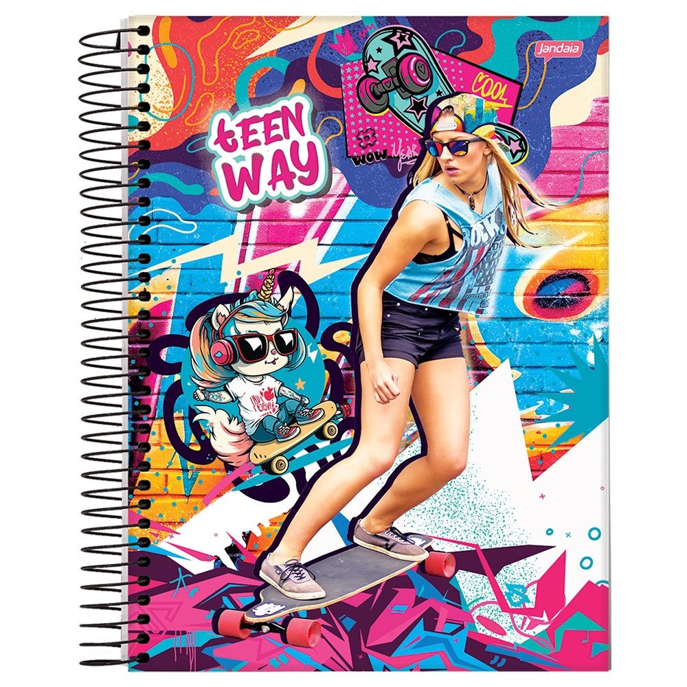 Caderno Espiral Universitário Jandaia Capa Dura Teen Way 1 Matéria 96 Folhas - Embalagem com 4 Unidades (Sortidos)