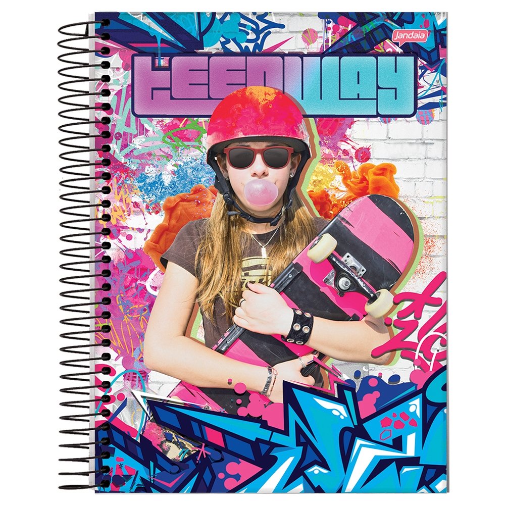 Caderno Espiral Universitário Jandaia Capa Dura Teen Way 1 Matéria 96 Folhas - Embalagem com 4 Unidades (Sortidos)