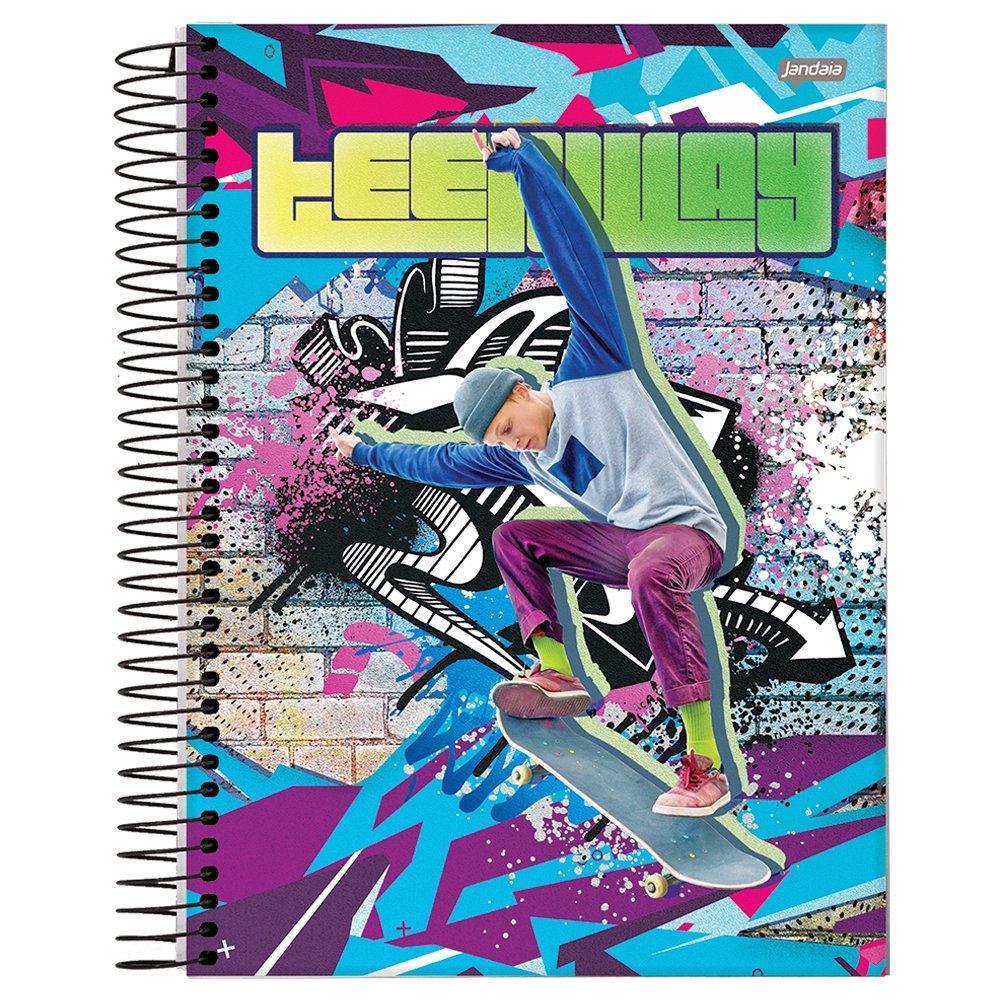 Caderno Espiral Universitário Jandaia Capa Dura Teen Way 1 Matéria 96 Folhas - Embalagem com 4 Unidades (Sortidos)