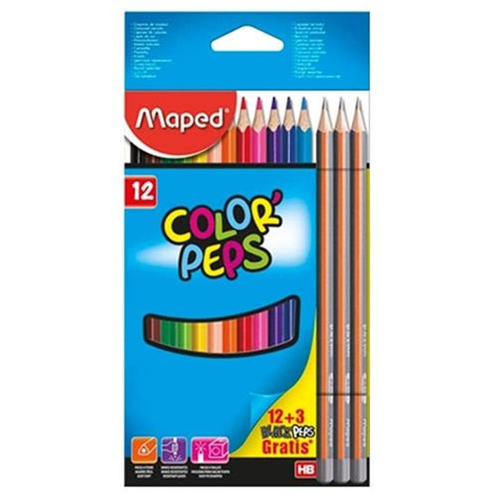 Lápis de Cor Color Peps 12 Cores + 3 Lápis Grafite 12 - Embalagens com 12 Unidades