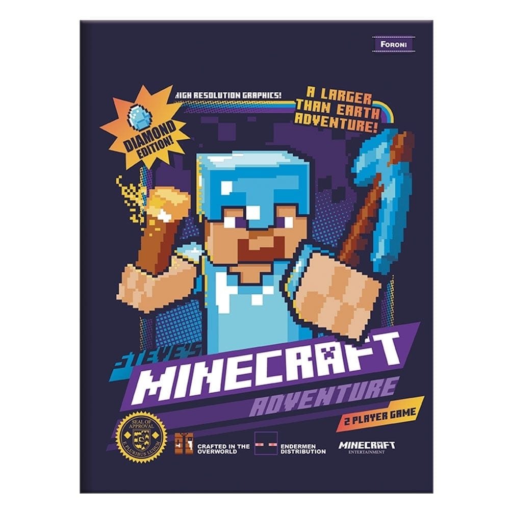 Caderno Costurado Foroni Universitário Capa Dura Jogo Minecraft 96 Folhas - Embalagem com 5 Unidades