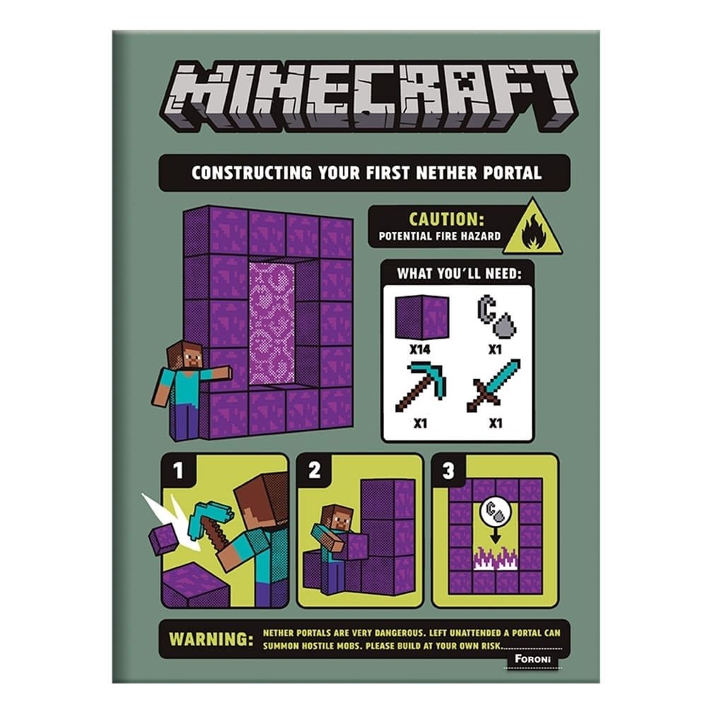 Caderno Costurado Foroni Universitário Capa Dura Jogo Minecraft 96 Folhas - Embalagem com 5 Unidades
