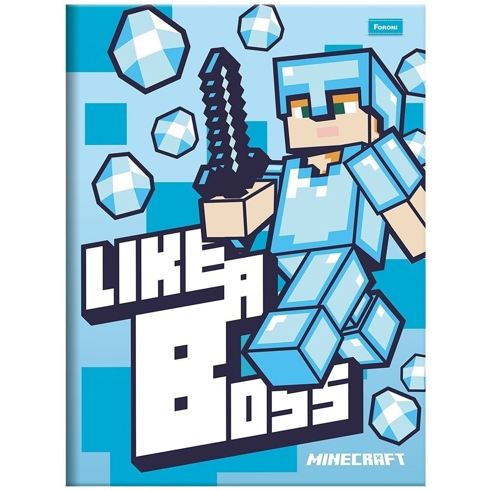 Caderno Costurado Foroni Universitário Capa Dura Jogo Minecraft 96 Folhas - Embalagem com 5 Unidades