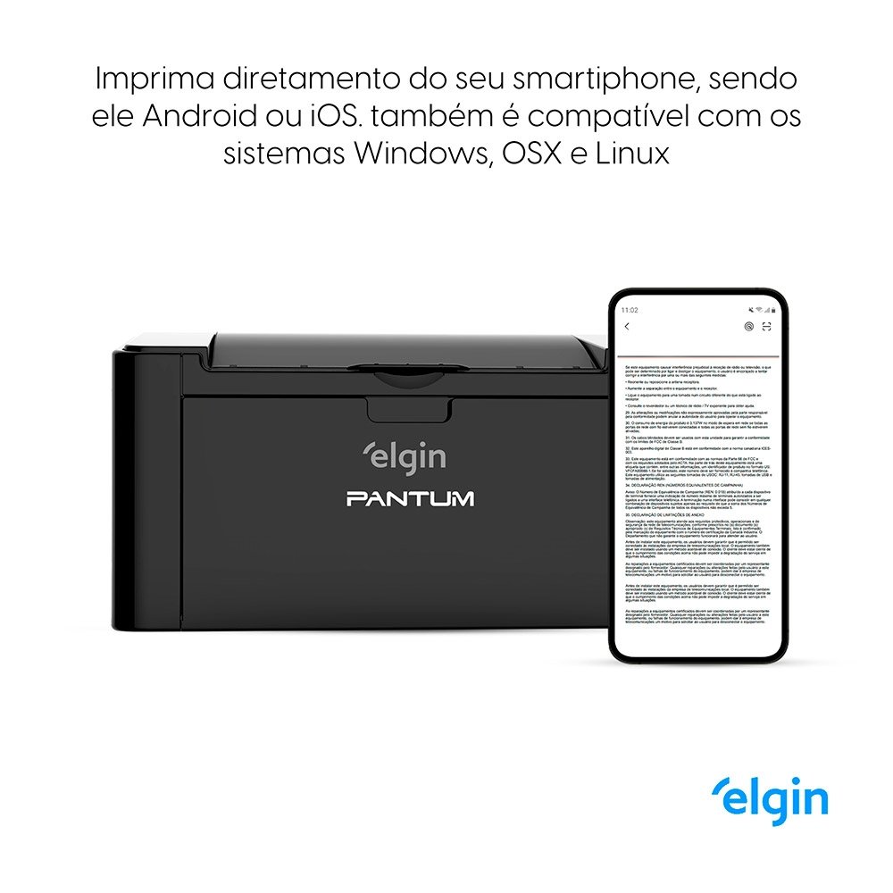 Impressora Elgin P2500W Pantum, Laser, Monocromática, Wi-Fi, USB 2.0, Preto, 110V