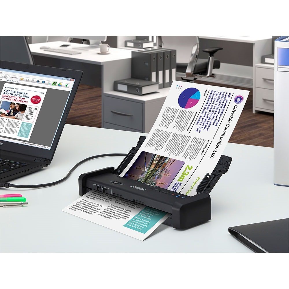 Scanner Portátil Epson Workforce ES-200, Duplex, 600 dpi, USB, Alinhamento Automático