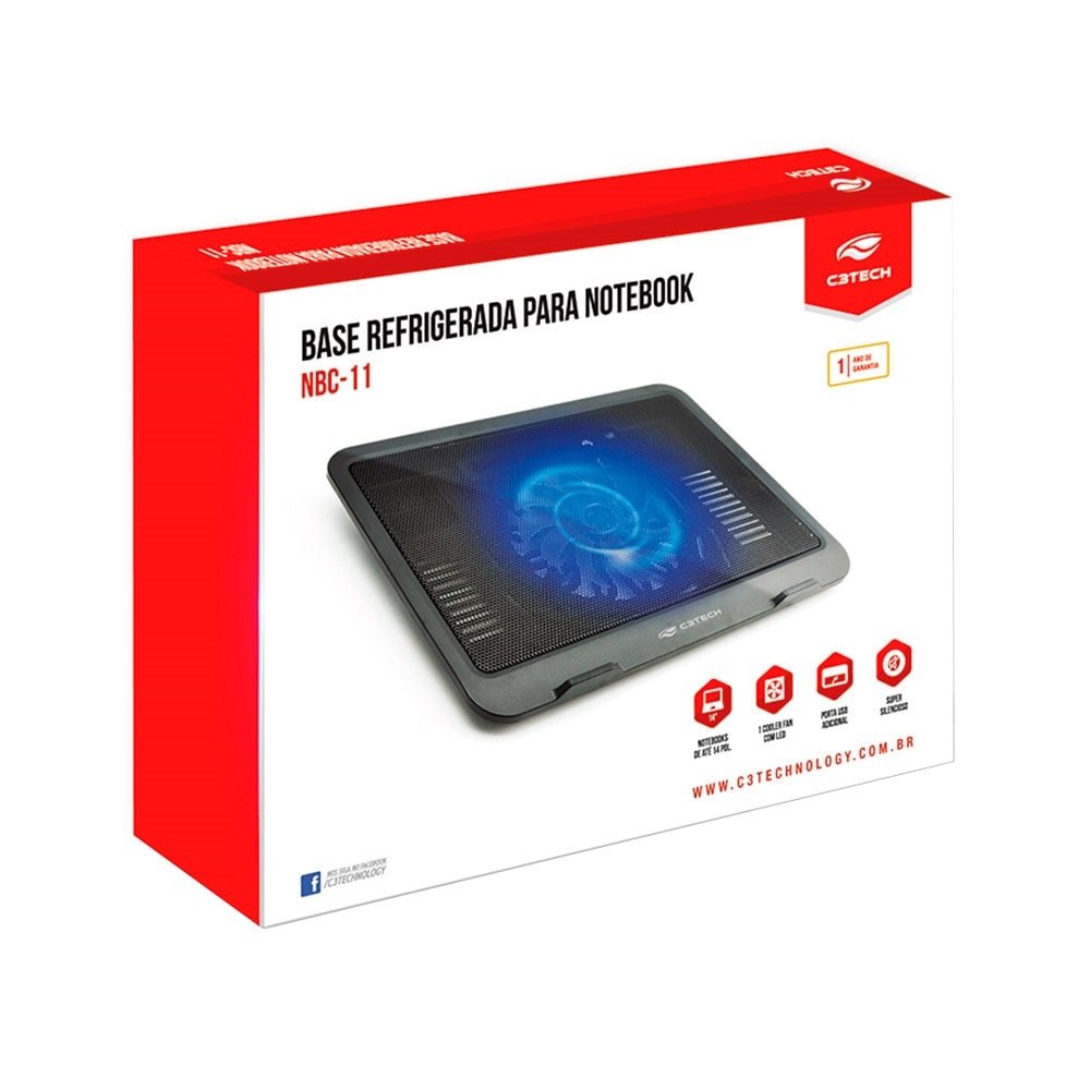 Base Refrigedora para Notebook C3TECH NBC-11BK 14",1 Cooler,USB