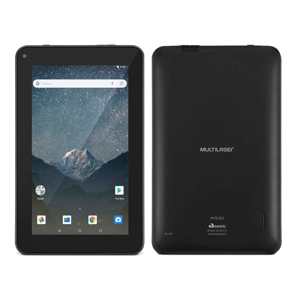 Tablet Multilaser M7S GO Preto, Tela 7", Wi-Fi, Android 8.1, Câmera Frontal de 1.3MP, 1GB RAM e 16GB