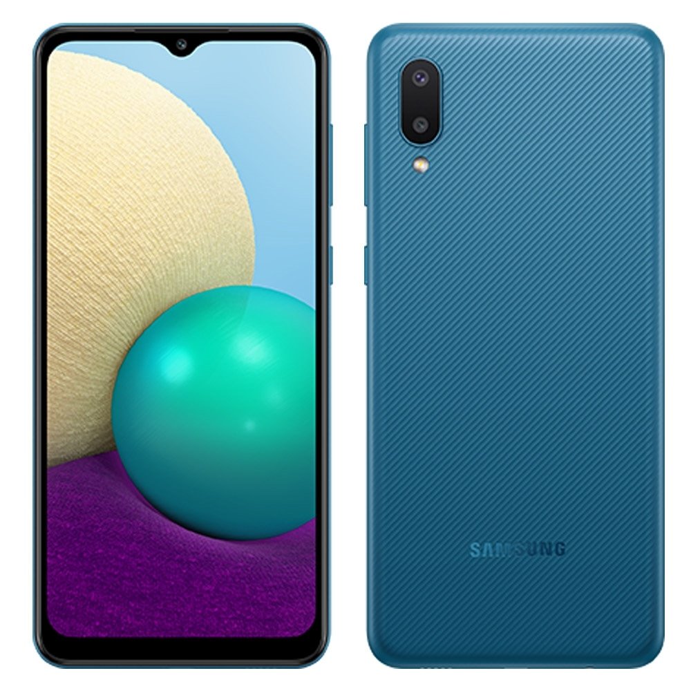 Smartphone Samsung Galaxy A02 Azul, 6.5", 4G+Wifi, Android 10, Câmera 13+2MP, Frontal 5MP, 2GB RAM, 32GB