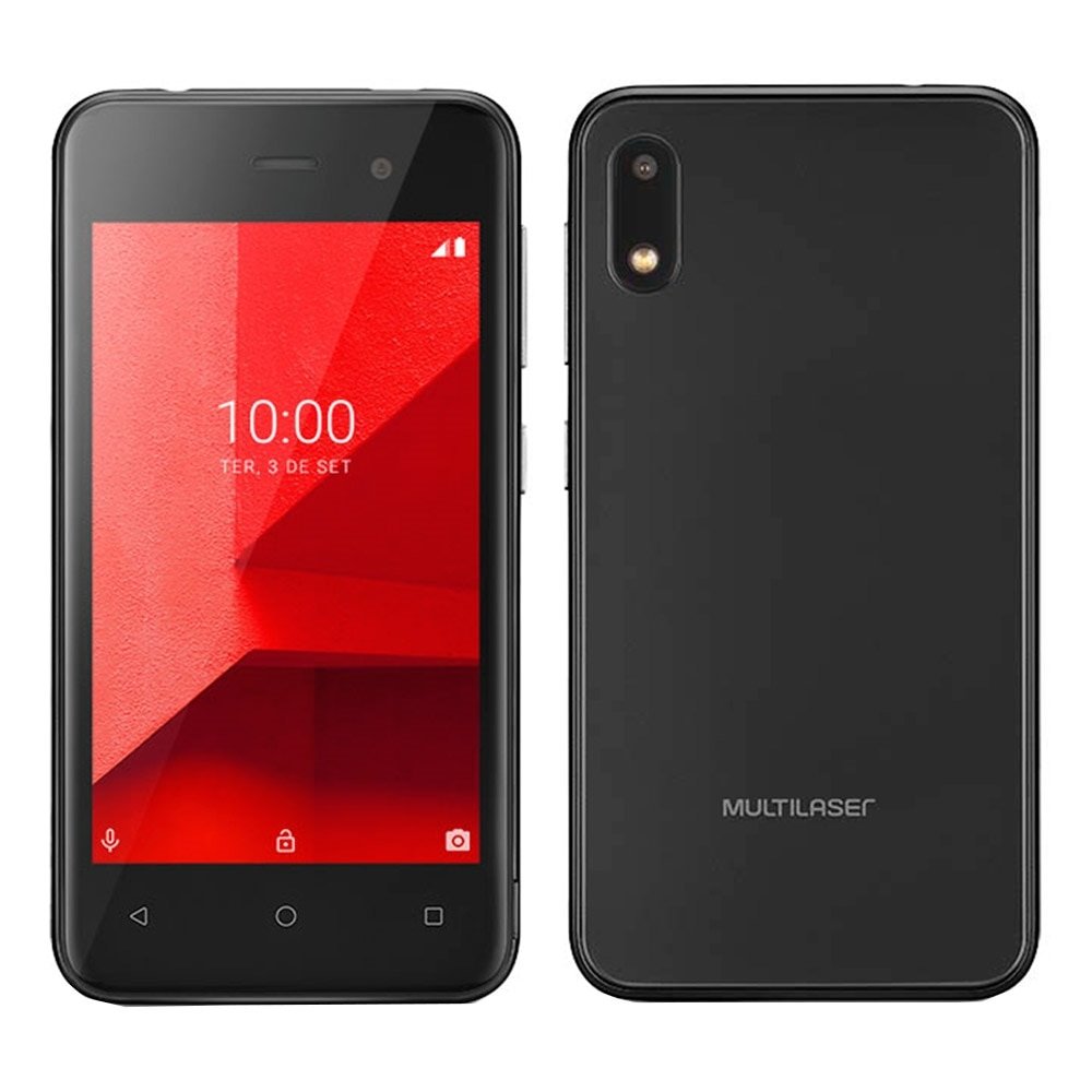 Smartphone Multilaser E LITE P9126,Preto, Tela 4.0", 3G+ Wi-Fi, Android 8.1, Câm Traseira 5MP+5MP e Frontal, 32GB 512MB RAM