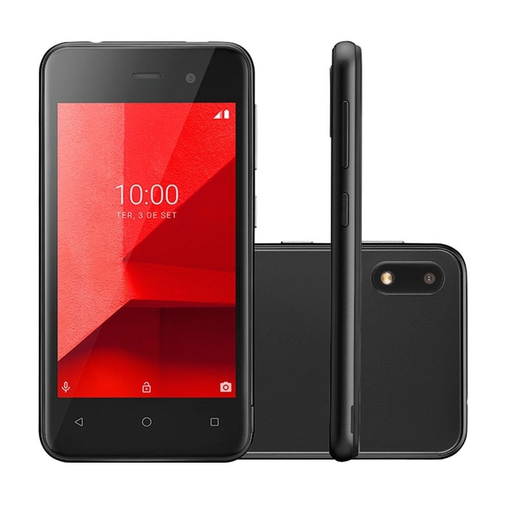 Smartphone Multilaser E LITE P9126,Preto, Tela 4.0", 3G+ Wi-Fi, Android 8.1, Câm Traseira 5MP+5MP e Frontal, 32GB 512MB RAM