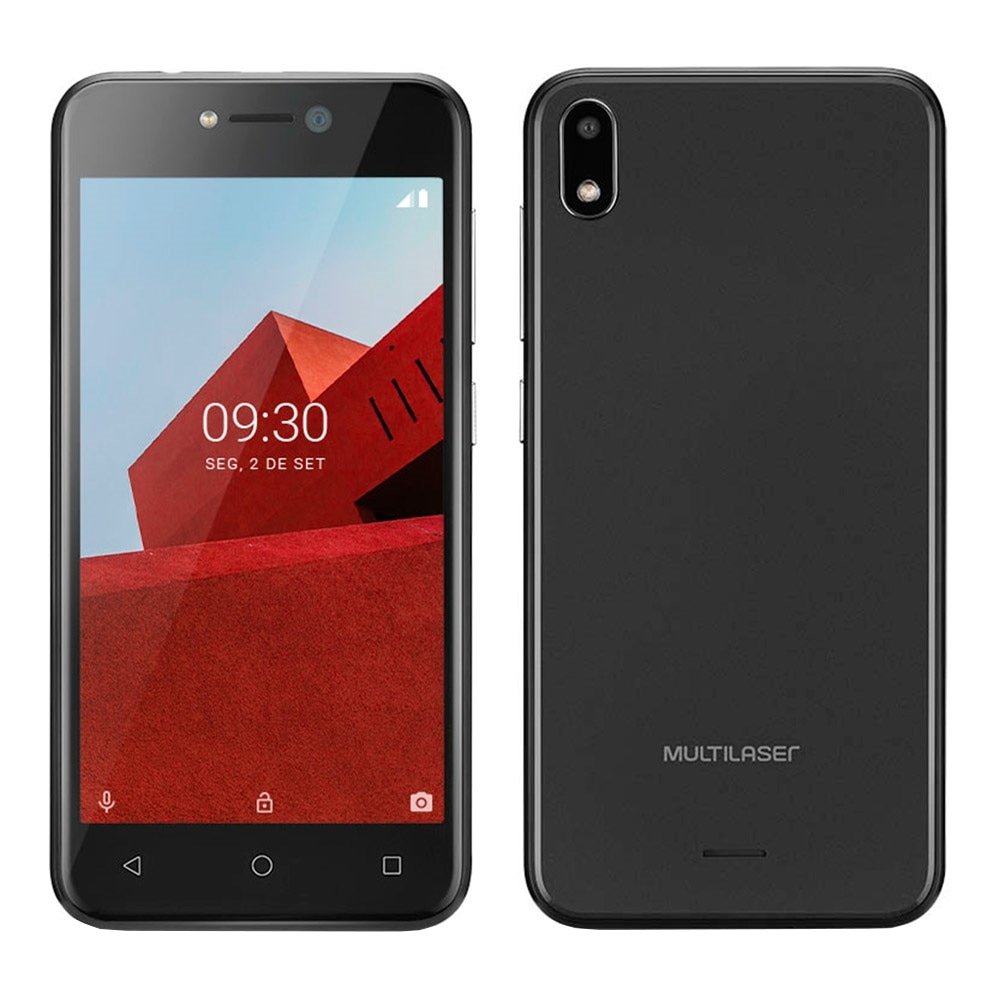 Smartphone Multilaser E P9128,Preto, Tela 5.0", 3G+ Wi-Fi, Android 8.1, Câm Traseira 5MP+5MP e Frontal, 32GB, 512MB RAM