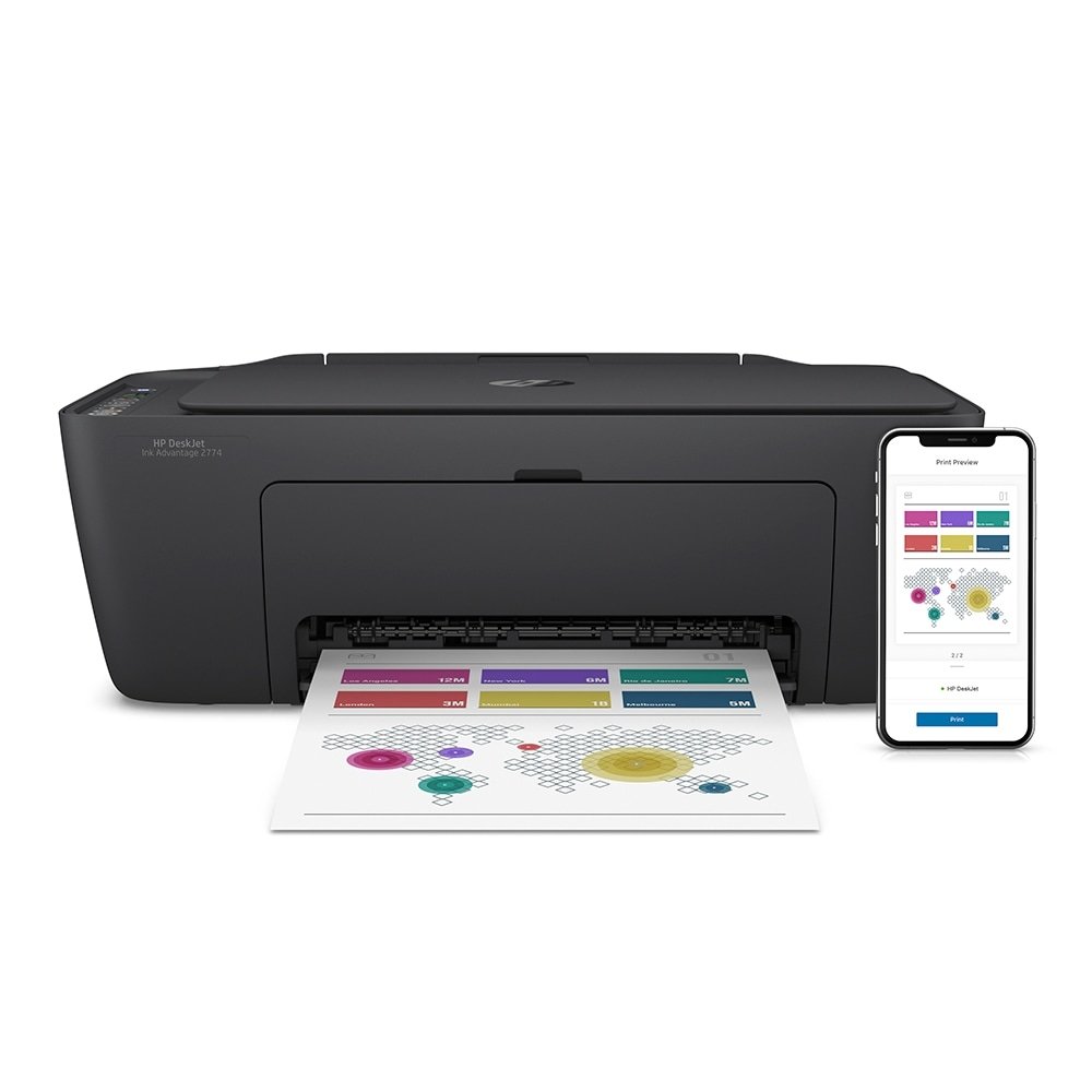 Multifuncional HP Deskjet Ink Advantage 2774 7FR22A - Jato de Tinta, Colorida, Wi-fi, Preto, Bivolt