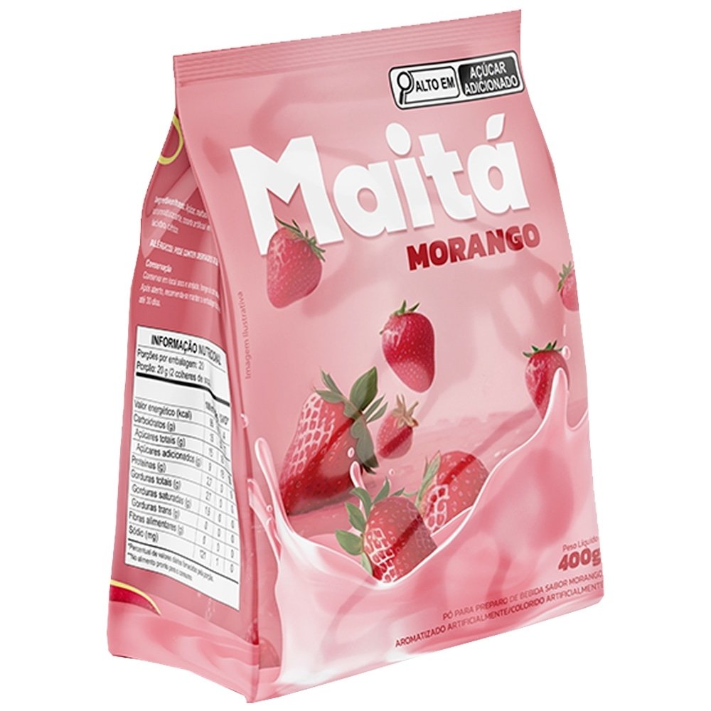 Pó para Preparo Maitá Sabor Morango 400g - Embalagem com 24 Unidades