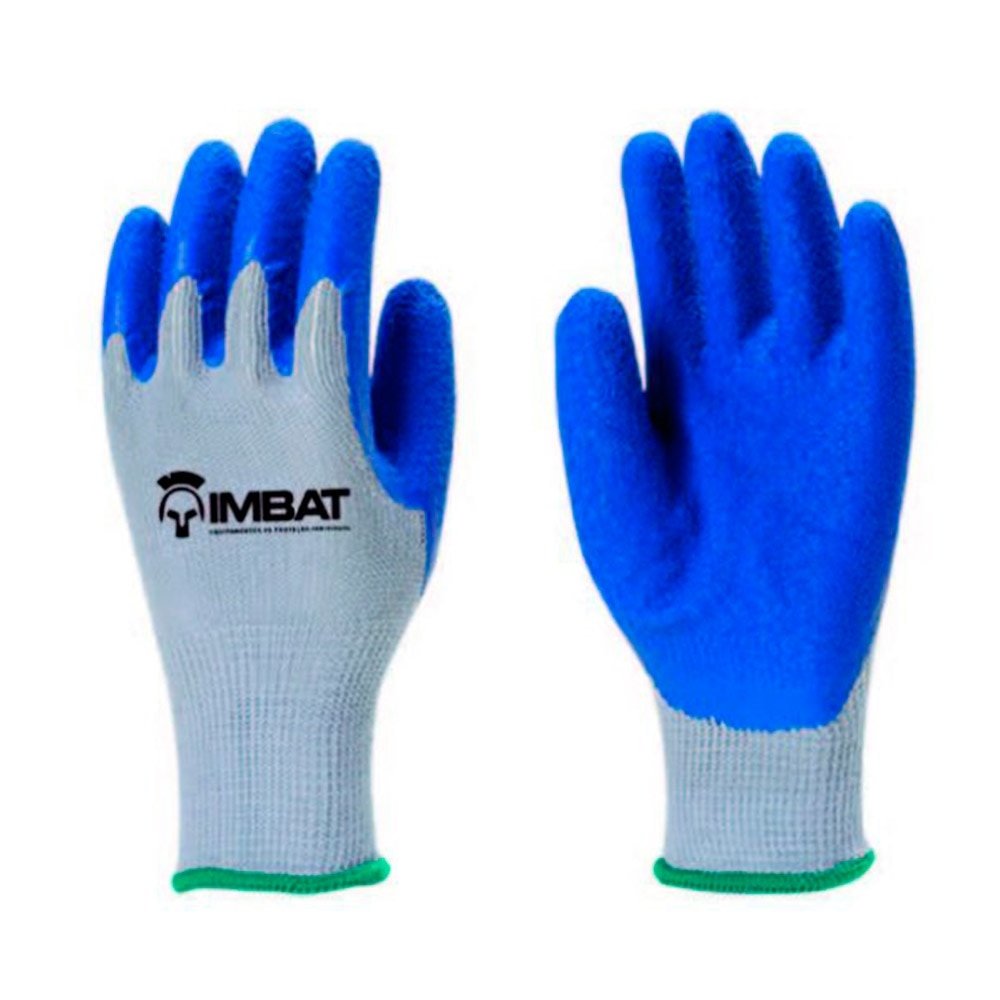 Luva Imbat Tricotada com Banho, Palmar em Latex, Azul, Tamanho 10 - Embalagens com 12 Pares