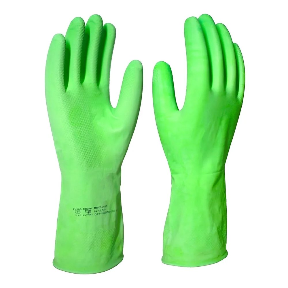 Luva Imbat Látex Forrada Multiuso Verde Tamanho 8 - Embalagem com 12 Pares