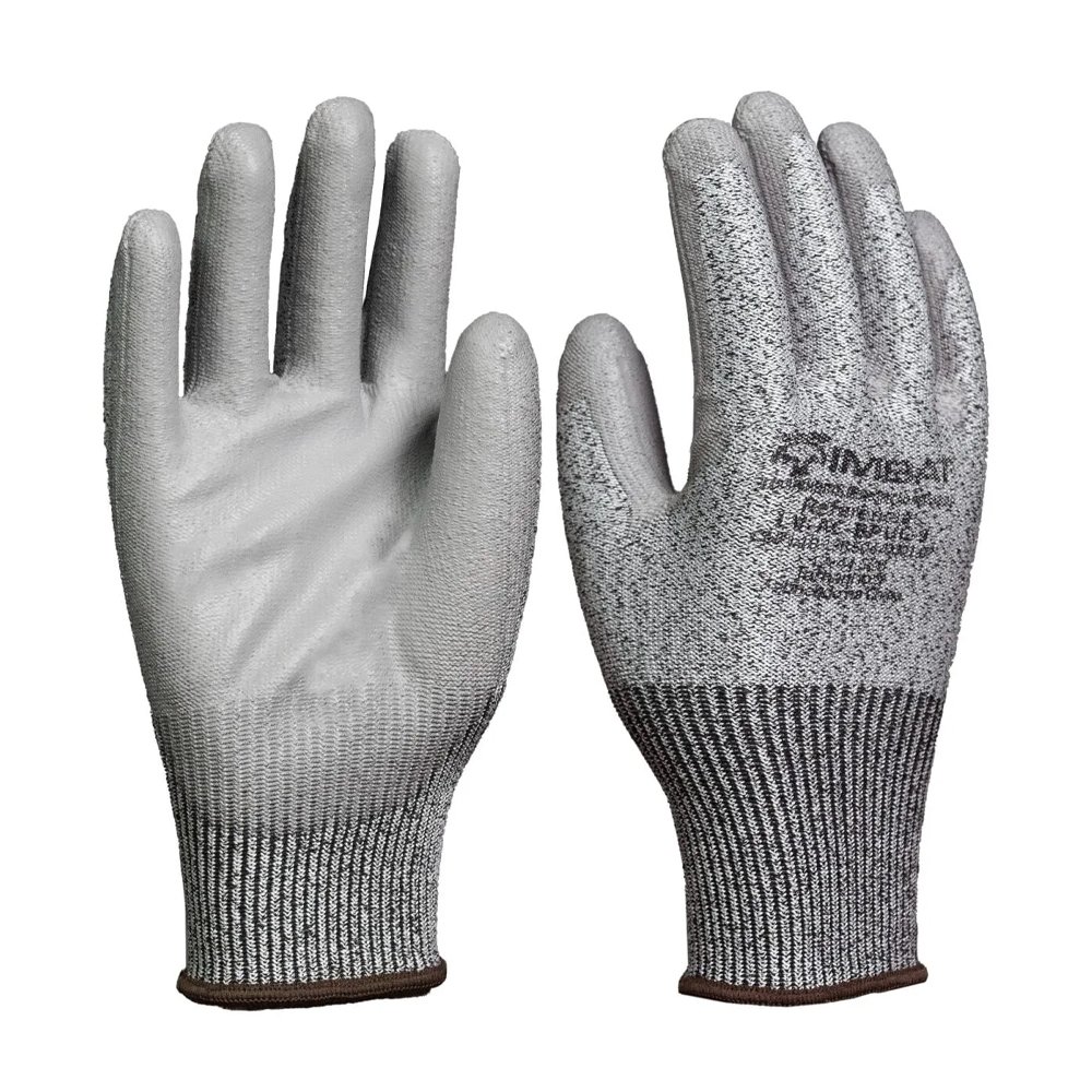 Luva Imbat Anticorte com Banho Palmar PU Cinza Tamanho 8 - Embalagem com 1 Par