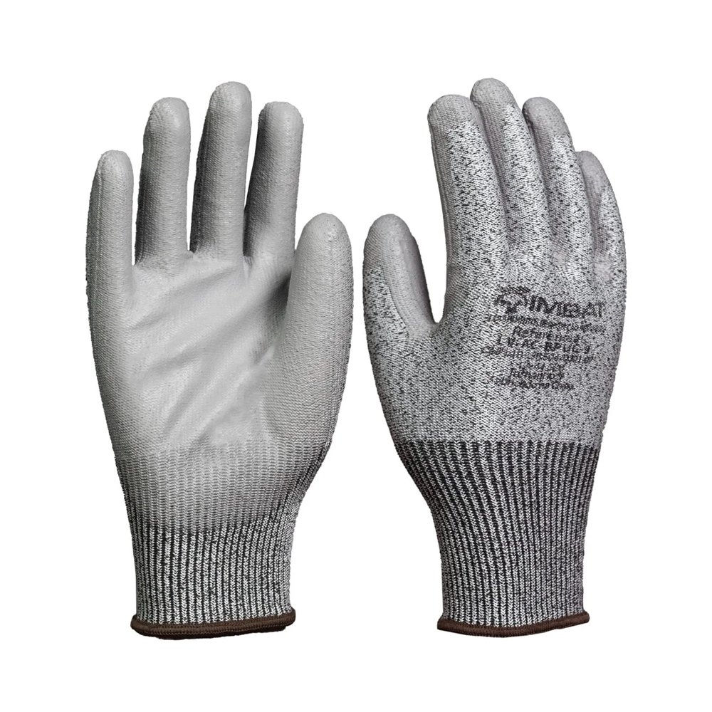 Luva Imbat Anticorte com Banho Palmar PU Cinza Tamanho 9 - Embalagem com 1 Par