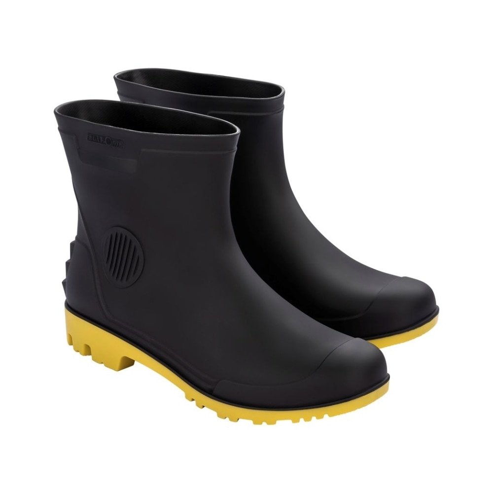 Bota Pega Forte Preta Solado Amarelo Cano Curto 16,4cm com Meia 38