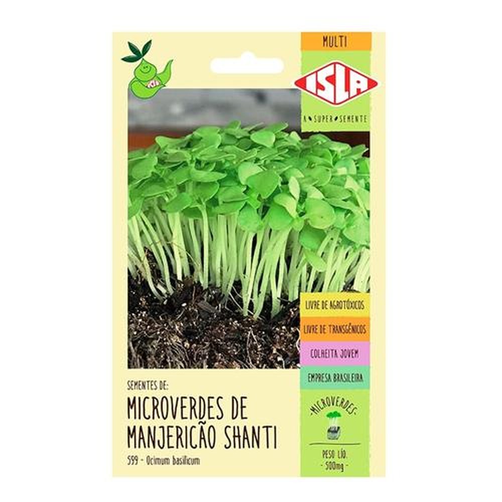 Sementes Microverdes de Manjericão Shanti Isla, 0,5g - Embalagem com 20 Unidades