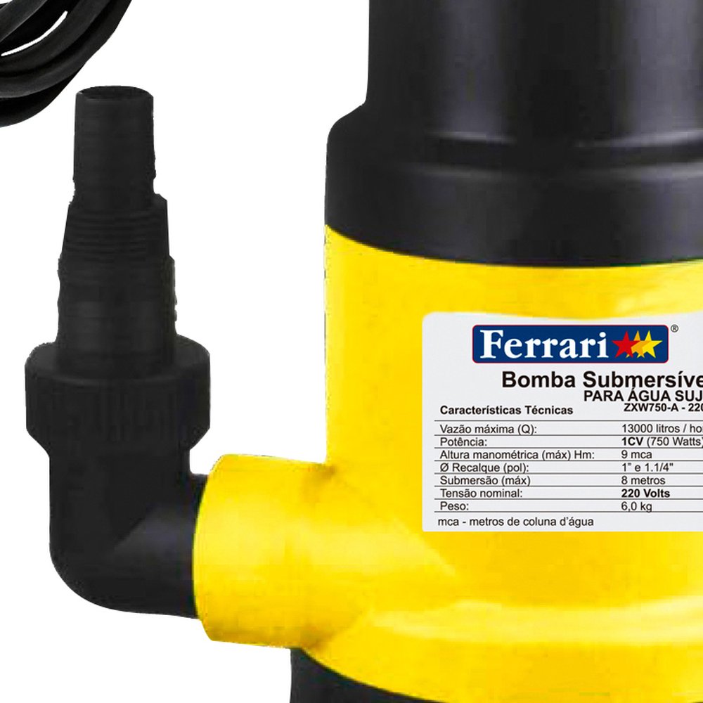 Bomba Submersível Ferrari  ZXW750-A para Água Suja 220V