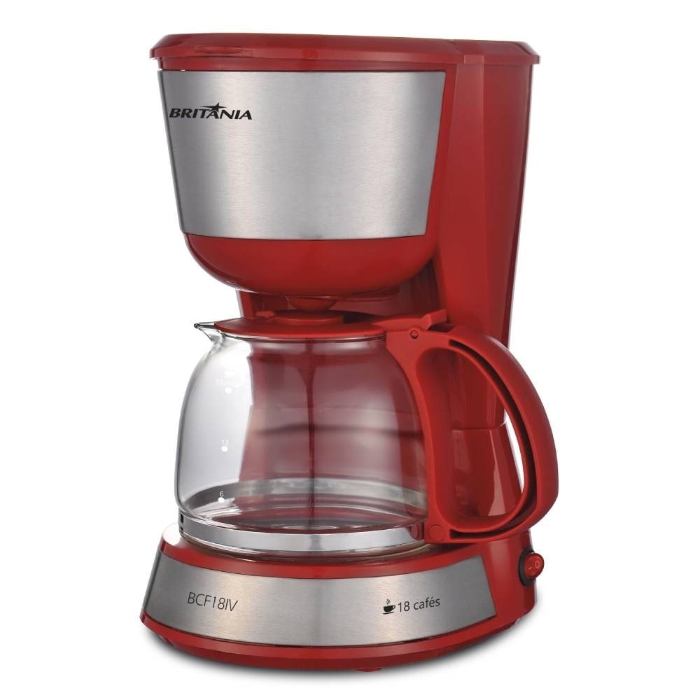 Cafeteira Elétrica Britânia BCF18IV Plus - 18 Cafés, Jarra de Vidro, Vermelho/Inox, 110V