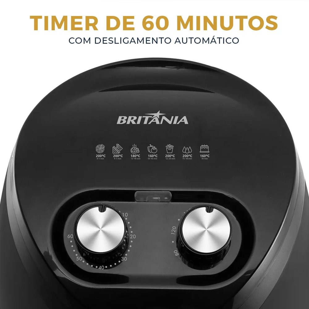 Fritadeira sem Óleo Air Fryer Britânia BFR25P - 4 Litros, 1500W, Preto, 110V