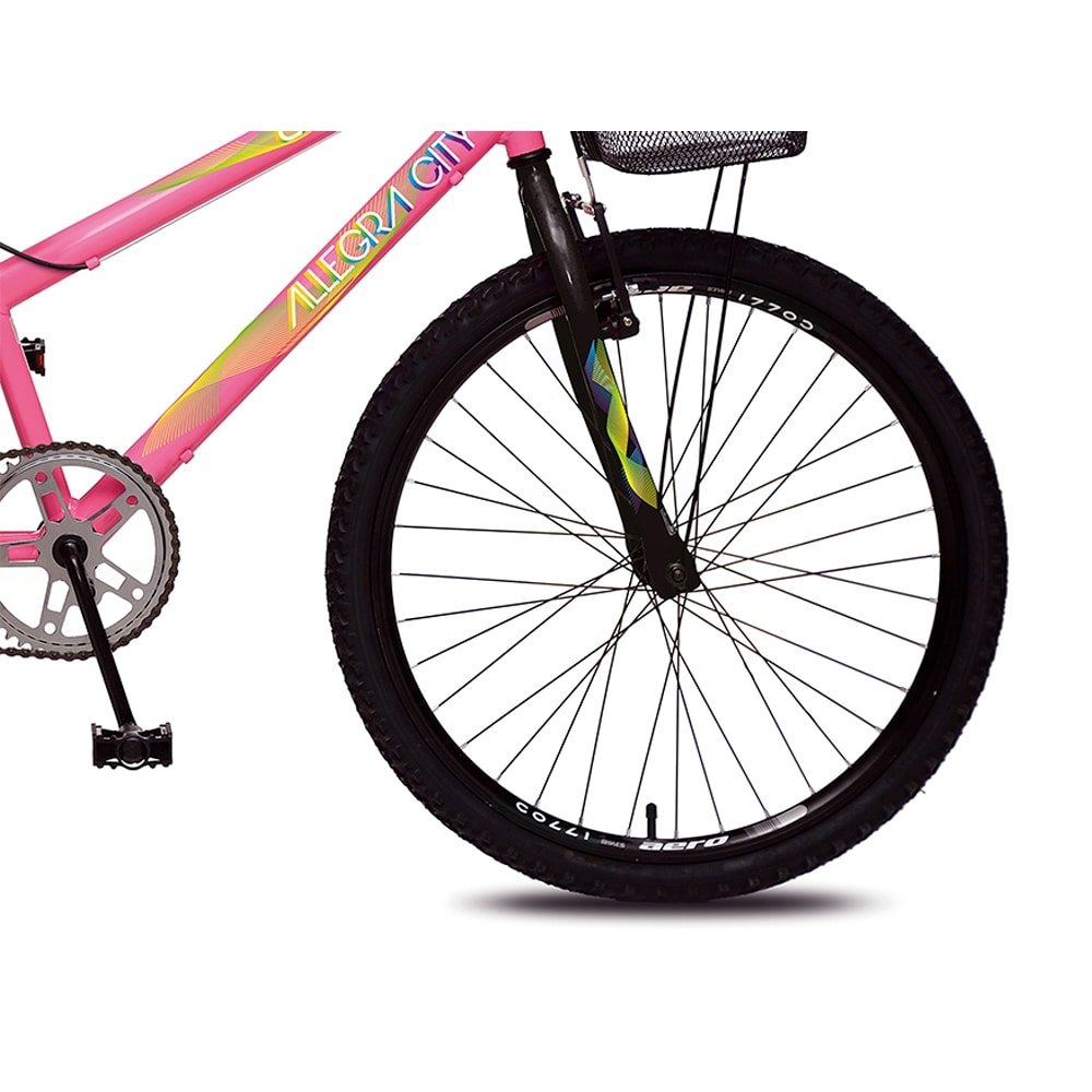 Bicicleta Juvenil Colli Allegra City, Aro 24, Quadro Tamanho 14,Aço Carbono, Freios VBrake, Rosa Neon