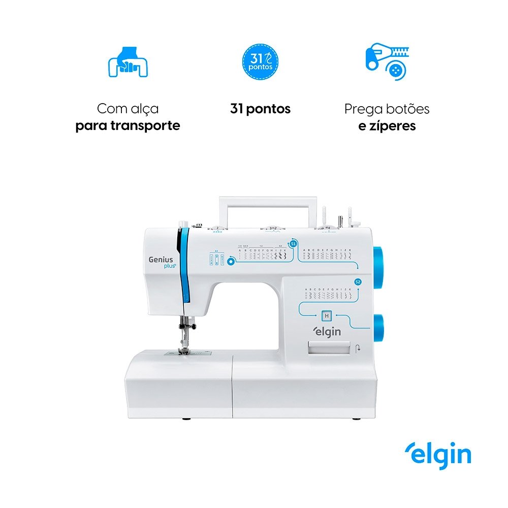 Máquina de Costura Elgin JX4035 Portátil Genius, Branco, 110V