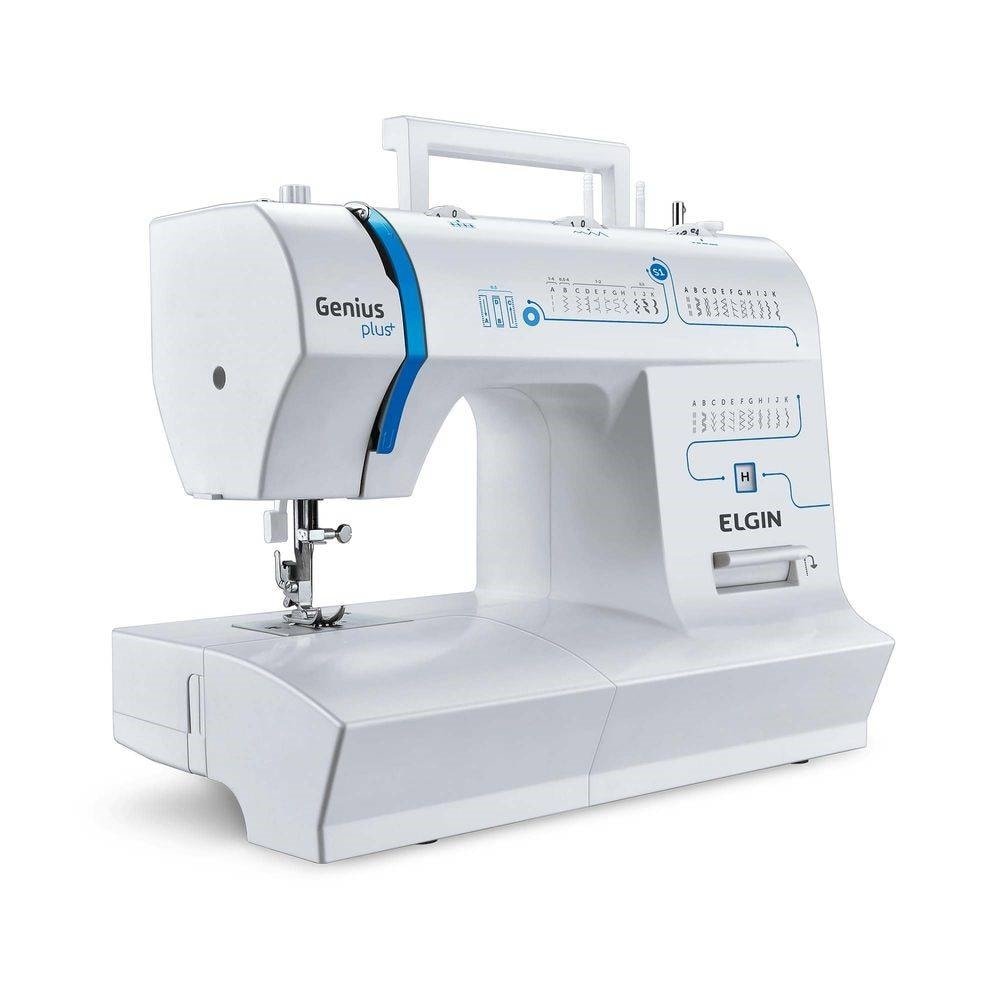 Máquina de Costura Elgin JX4035 Portátil Genius 14 Pontos Overlock Inclinado Branco, 220V