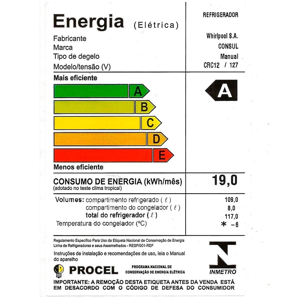 Frigobar Consul 117 Litros, CRC12C, Branco 110V