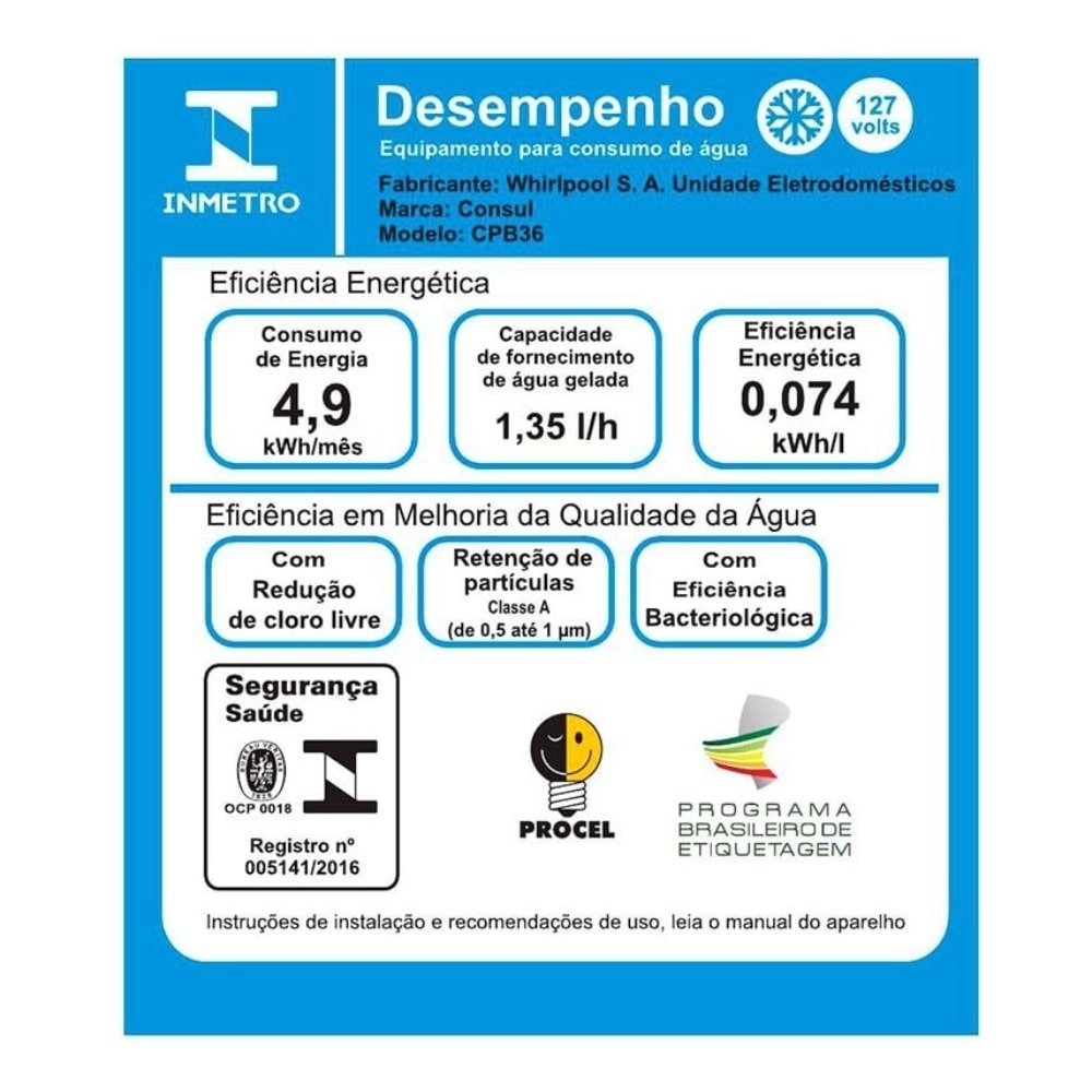 Purificador de Água Consul CPB36 Bem Estar Refrigerado - com Compressor, Branco, 220V