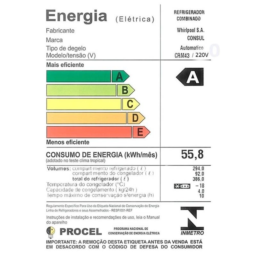 Geladeira/Refrigerador Consul Duplex 386L CRM43NB, Frost Free, Prateleiras com Altura Flex e Ajustáveis, Branco,  220V