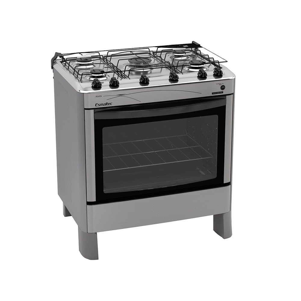 Fogão de Piso Esmaltec 5 Bocas Ágata - Mesa de Inox, Acendimento Automático, Inox, Bivolt