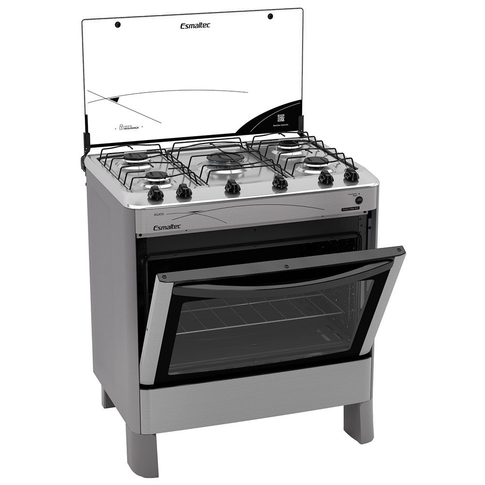 Fogão de Piso Esmaltec 5 Bocas Ágata - Mesa de Inox, Acendimento Automático, Inox, Bivolt