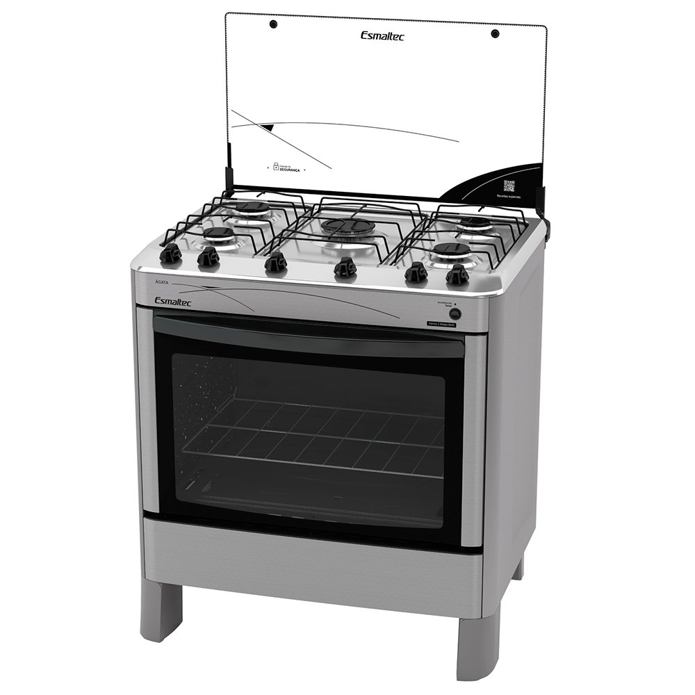 Fogão de Piso Esmaltec 5 Bocas Ágata - Mesa de Inox, Acendimento Automático, Inox, Bivolt