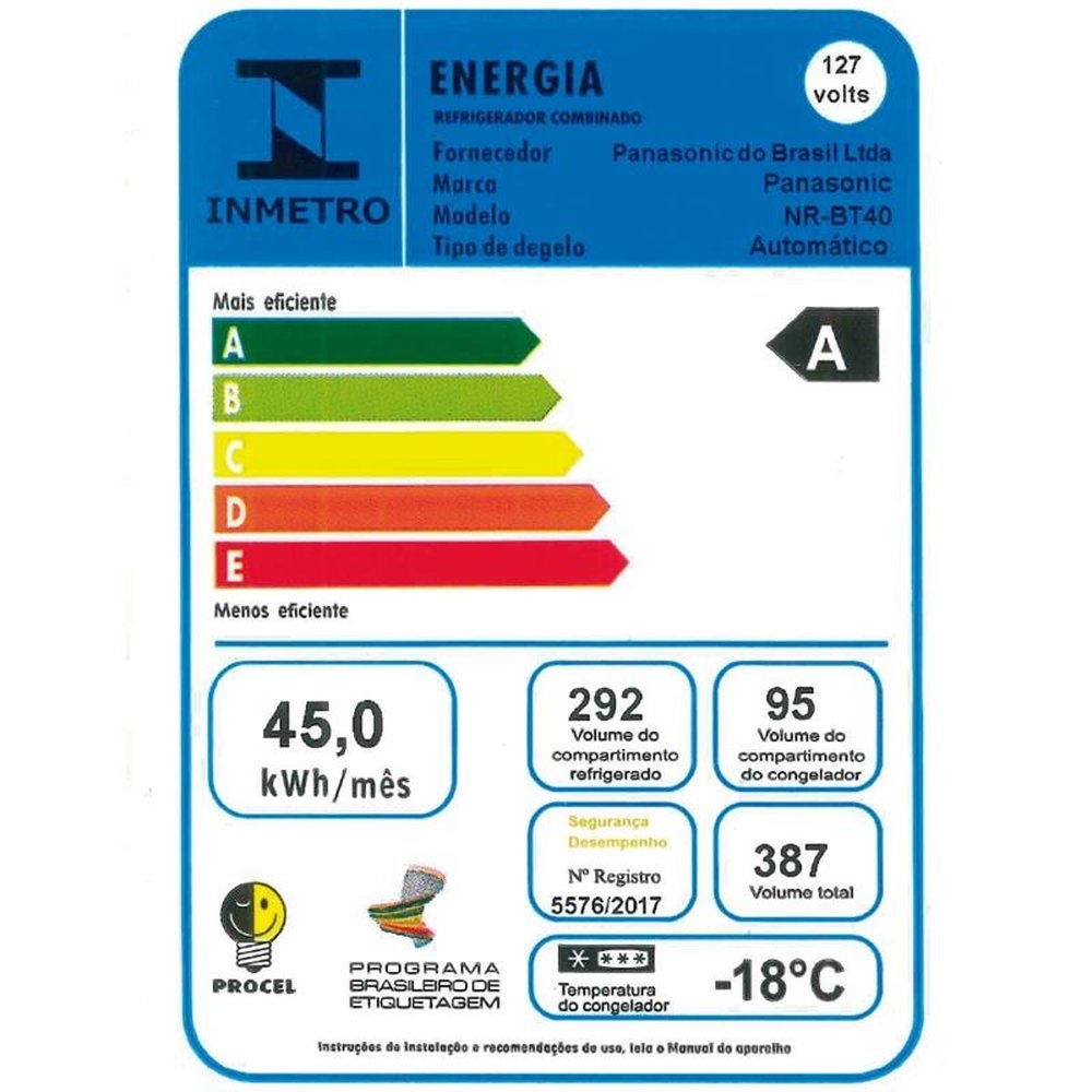 Geladeira/Refrigerador Panasonic 387 Litros NR-BT40B, Frost Free, 2 Portas, Aço Escovado, 110V