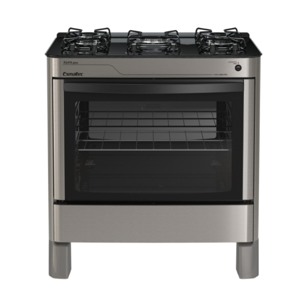 Fogão de Piso Esmaltec 5 Bocas Ágata Glass | Mesa de Vidro, Acendimento Automático, Inox, Bivolt