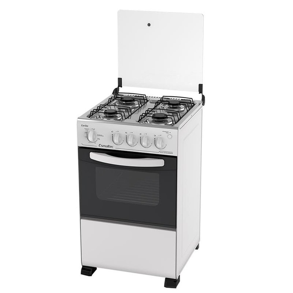 Fogão de Piso Esmaltec 4 Bocas Caribe, Mesa de Inox, Acendimento Automático, Branco, Bivolt