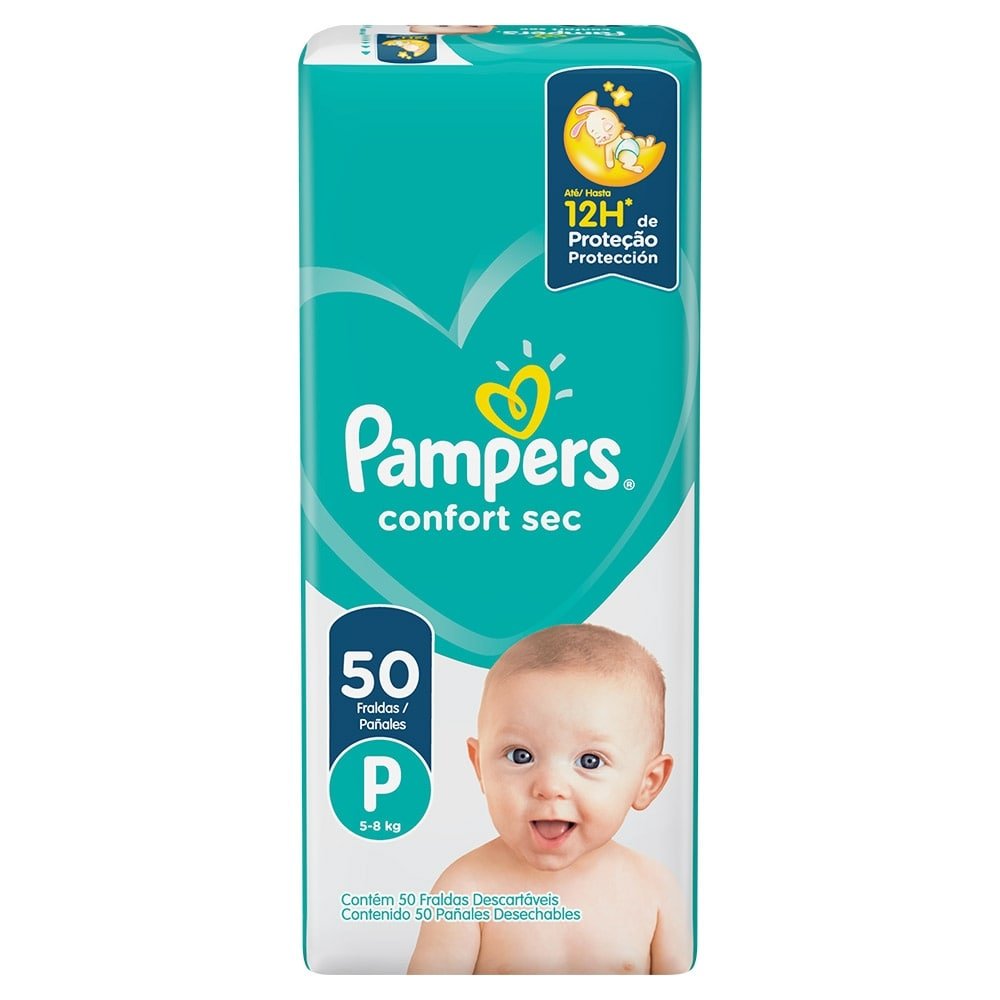 Fralda Descartável Pampers Confort Sec Tamanho P - 3 Pacotes com 50 Fraldas - Total 150 Tiras