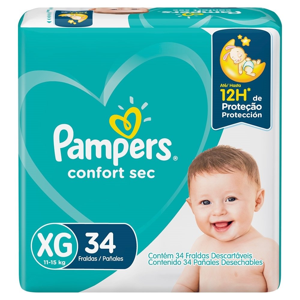Fralda Descartável Pampers Confort Sec Tamanho XG - 4 Pacotes com 34 Fraldas - Total 136 Tiras